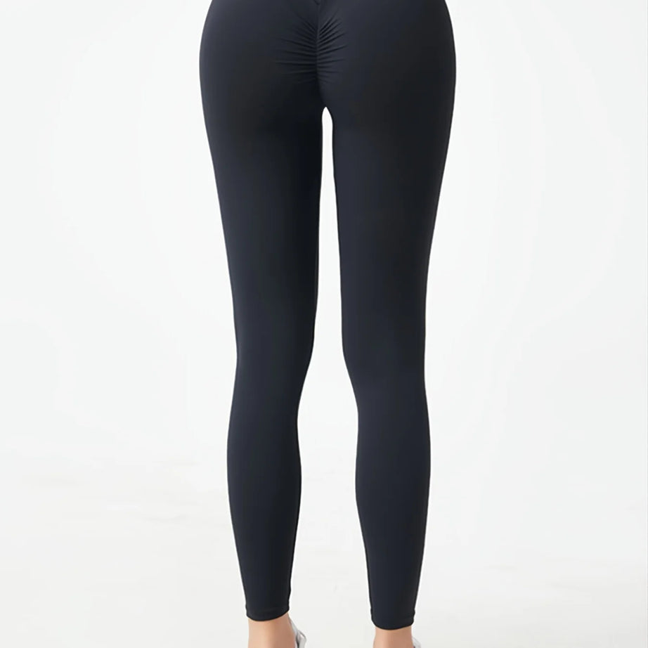 Pantalon de yoga taille haute push-up, effet push-up, froncé, coupe pêche, séchage rapide, respirant et extensible, idéal pour la salle de sport.