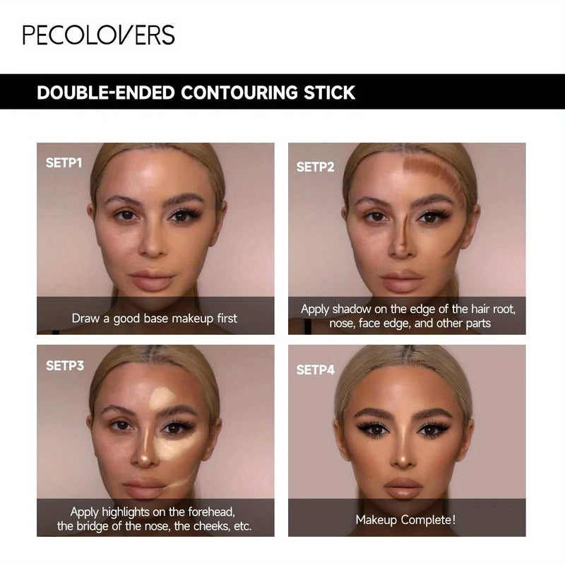 Stick contouring avec correcteur et illuminateur double embout pour un effet 3D sur l'arête du nez et un visage en V.