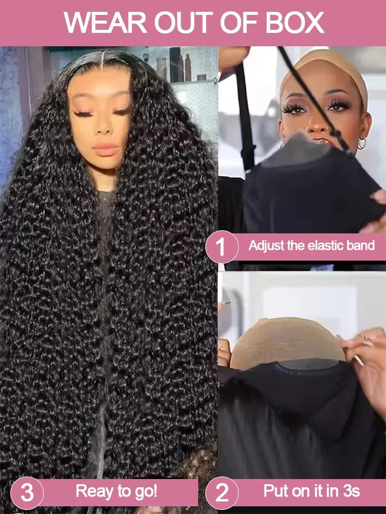 Perruque bouclée en cheveux humains de 30 à 40 pouces, ondulation profonde, perruque frontale en dentelle HD 13x6, perruque sans colle 4x4 et 5x5, cheveux humains prêts à porter, 360°
