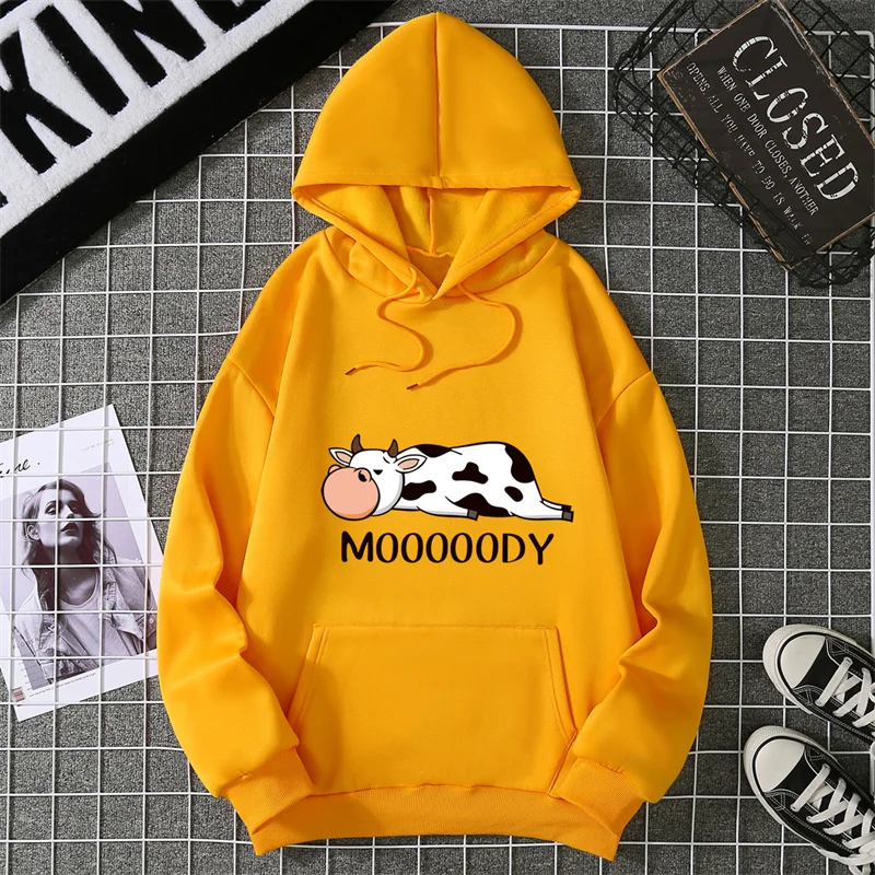 Sweat-shirts à capuche pour femme, imprimé vache tachetée kawaii, respirants, amples et chauds, en polaire, vêtements de sport automne-hiver