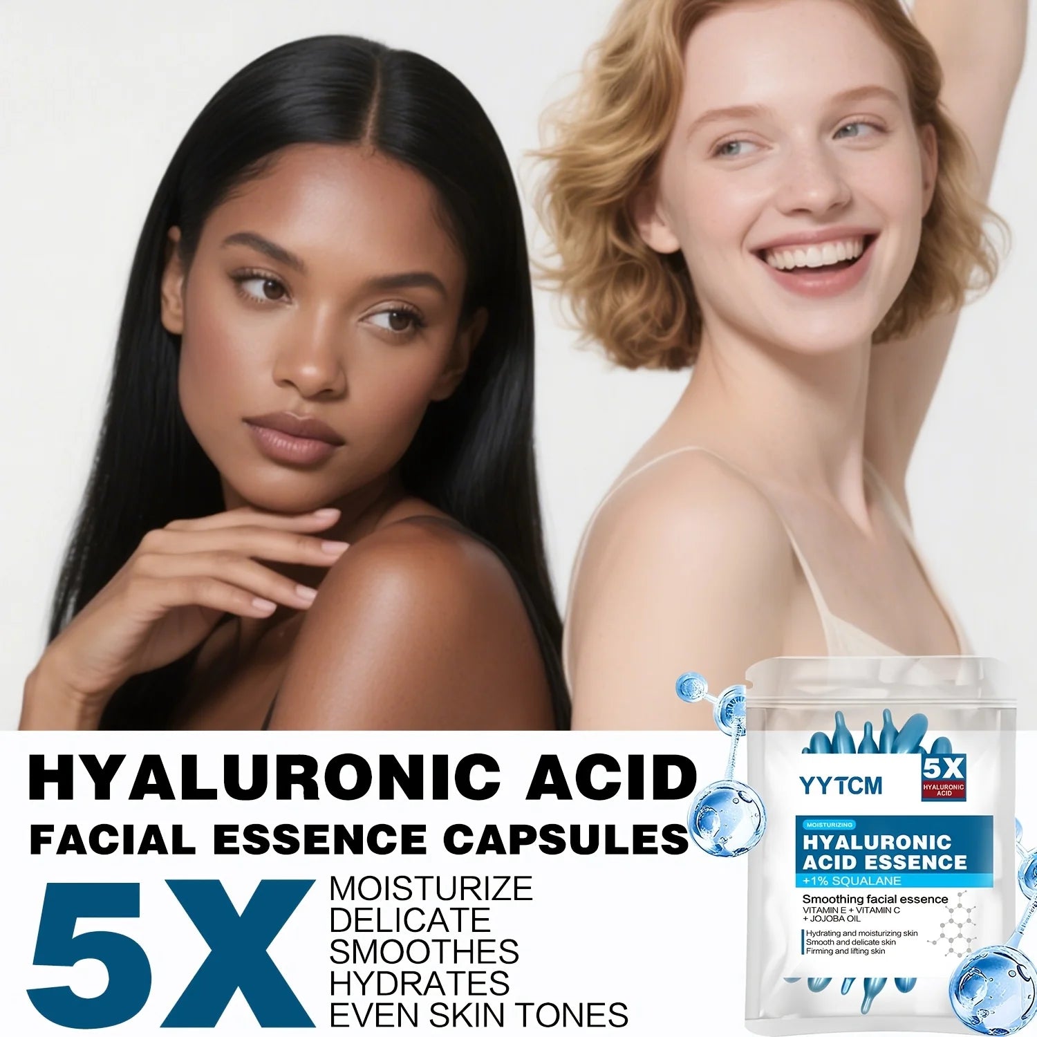 Capsules d'essence hydratante intense à l'acide hyaluronique, sérum hydratant et illuminateur pour la peau (0,4 g x 30 capsules) - 1 sachet
