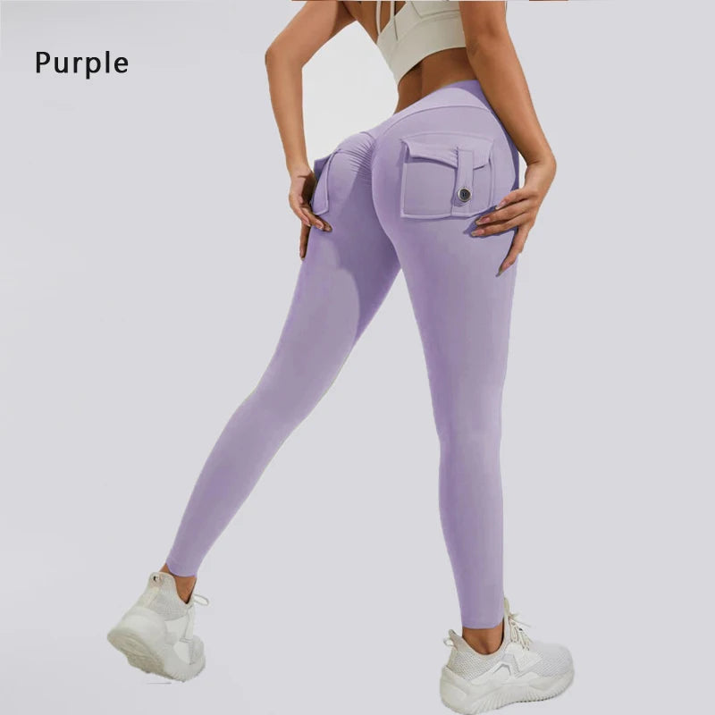 Pantalon de yoga en nylon DIAS FIT JOY, avec poches arrière, effet push-up, respirant et sans coutures apparentes.