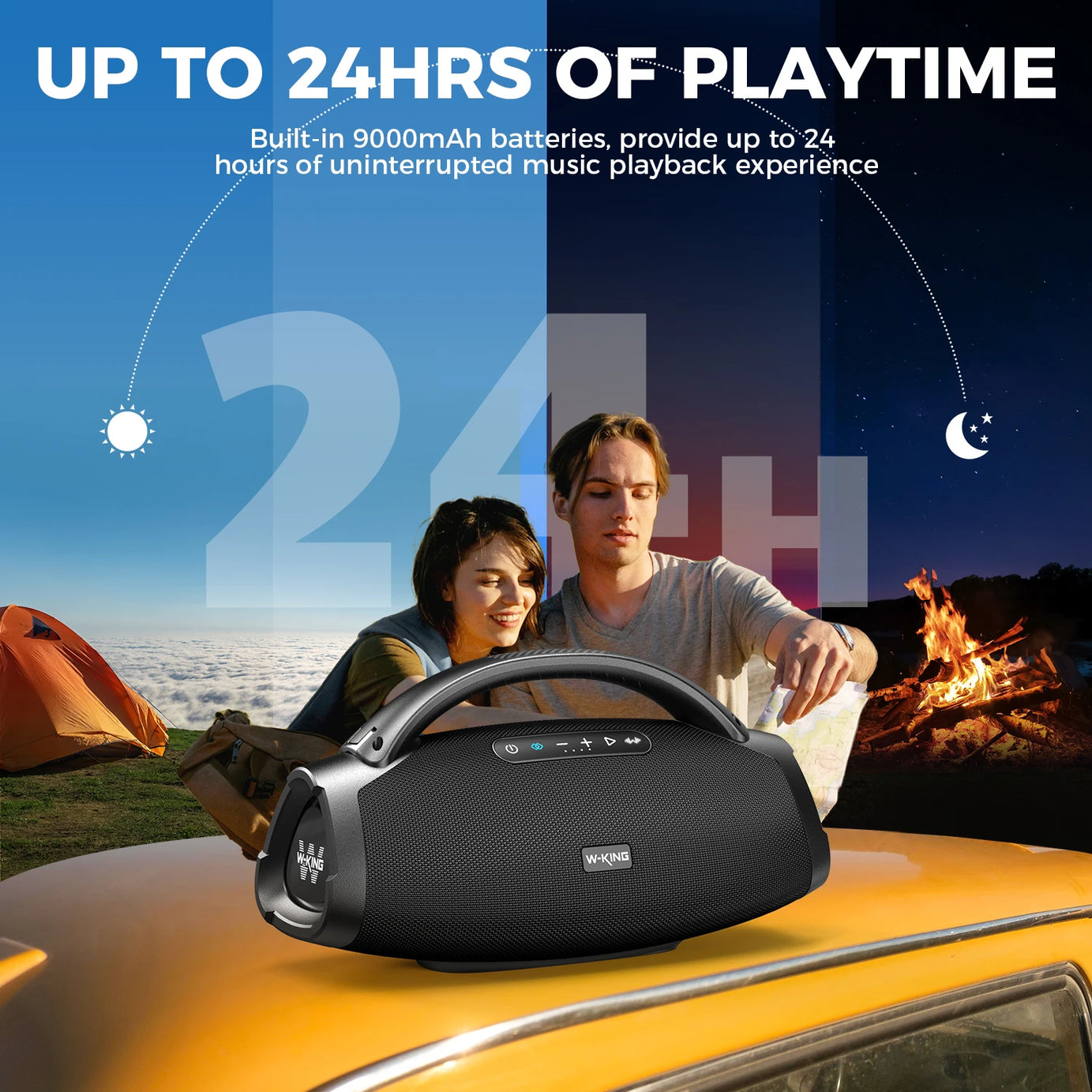 Enceinte Bluetooth portable W-KING 200 W RMS, boombox de fête aux basses puissantes, enceinte étanche IPX7, grande enceinte puissante pour l'extérieur