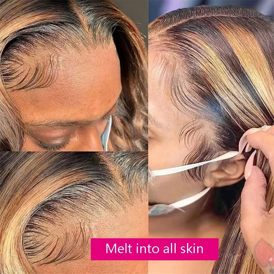 38 Inch Straight Human Hair Wigs Highlight Wig Human Hair 13x6 Hd Lace Frontal Wig Straight Wig 13x4  4/27 Honey Blond Ombre Wig