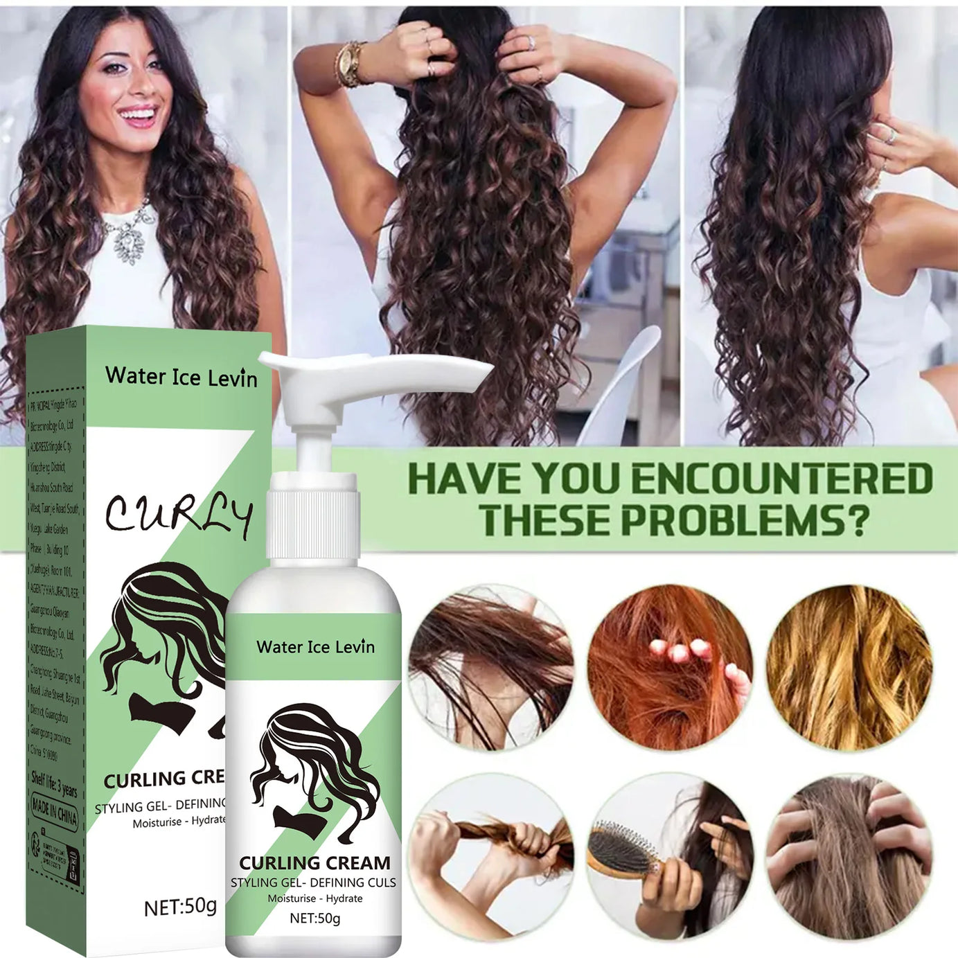 Crème coiffante pour cheveux bouclés, formule hydratante et lissante, améliore l'élasticité et la brillance des cheveux bouclés, facile à coiffer