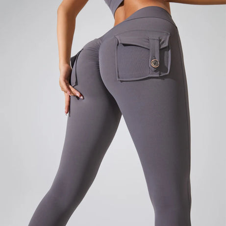 Pantalon de yoga en nylon DIAS FIT JOY, avec poches arrière, effet push-up, respirant et sans coutures apparentes.