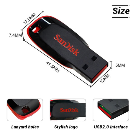 Clé USB SanDisk Cruzer Blade originale 16 Go, 32 Go, 64 Go, 128 Go, disque de stockage USB portable pour ordinateur
