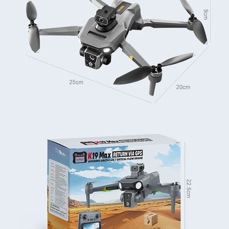 Nouveau drone K19 MAX GPS professionnel avec caméra 8K, vol FPV aérien, évitement d'obstacles, télécommande grand écran et drone pliable