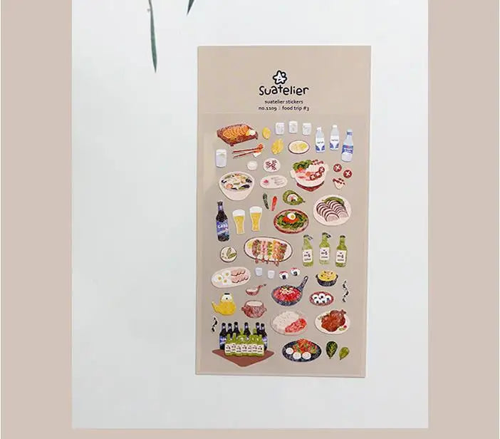 Autocollants Suatelier Foods, scrapbooking esthétique, jolis stickers pour carnets de voyage, décorations coréennes, agendas et fournitures de loisirs créatifs.