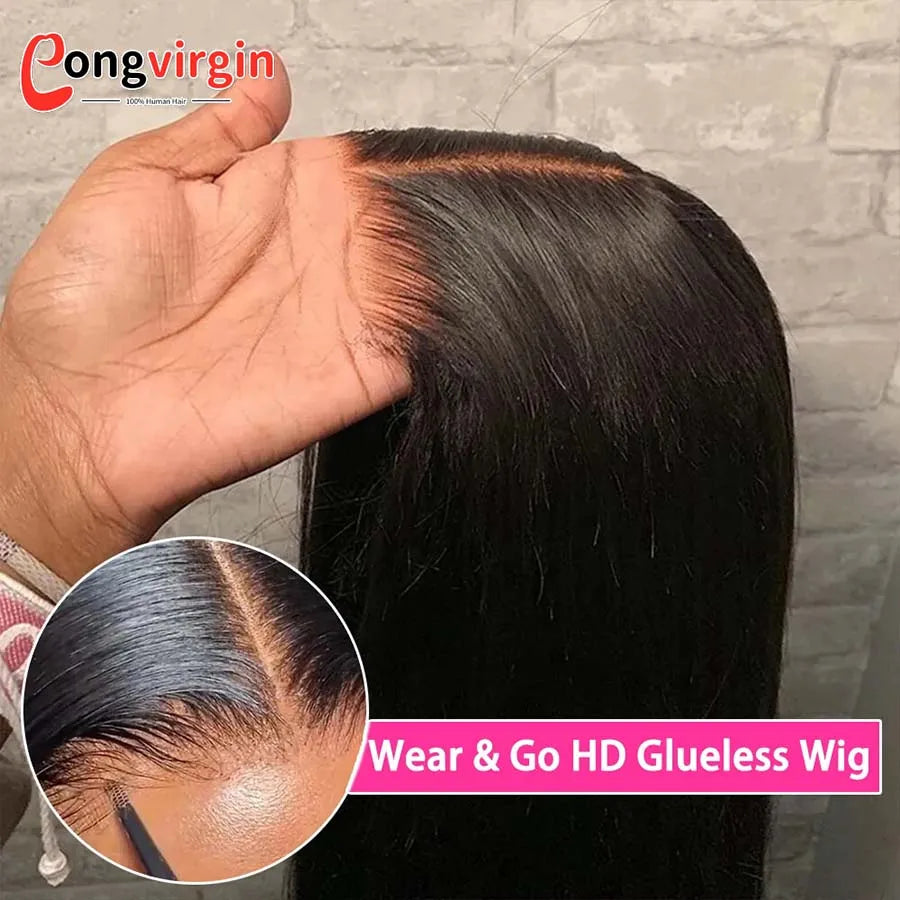 Perruque 5x5 sans colle, cheveux humains, prête à porter, dentelle prédécoupée, perruque lisse à lace front pour femmes