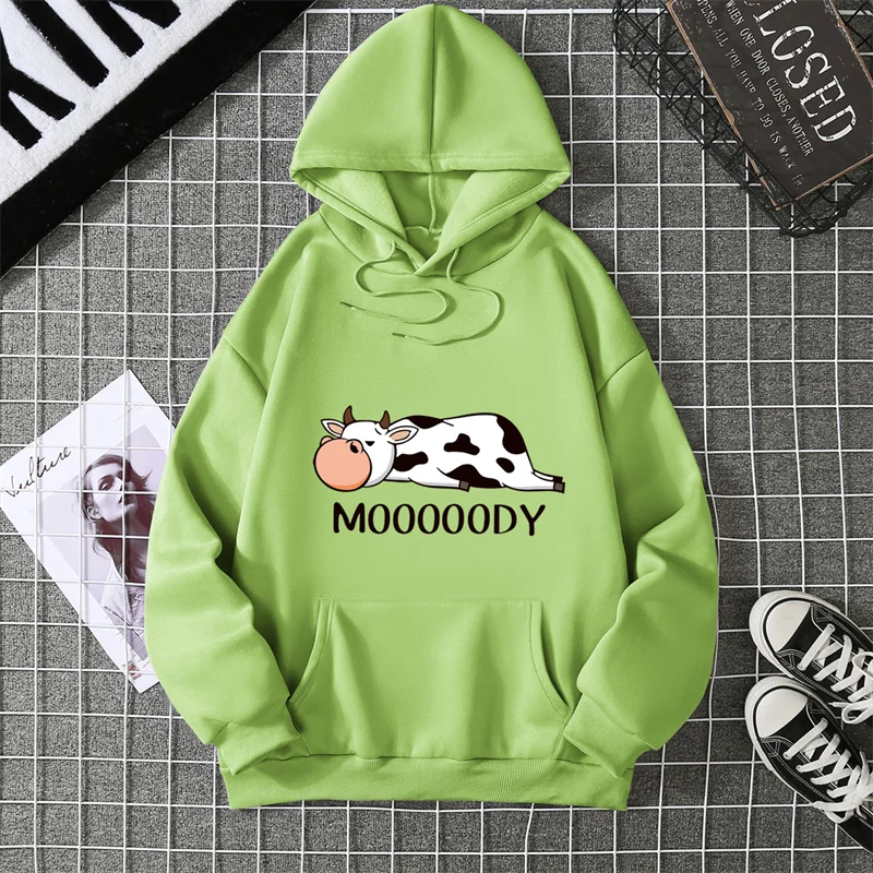 Sweat-shirts à capuche pour femme, imprimé vache tachetée kawaii, respirants, amples et chauds, en polaire, vêtements de sport automne-hiver