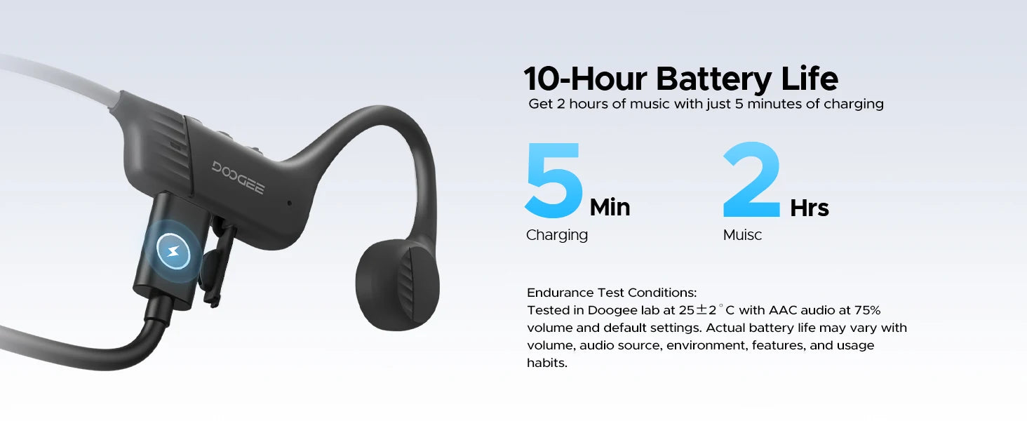 Écouteurs intra-auriculaires à conduction osseuse DOOGEE BoneBeat Run, sans fil, Bluetooth 5.4, étanches, pour la musique et les appels sportifs en extérieur
