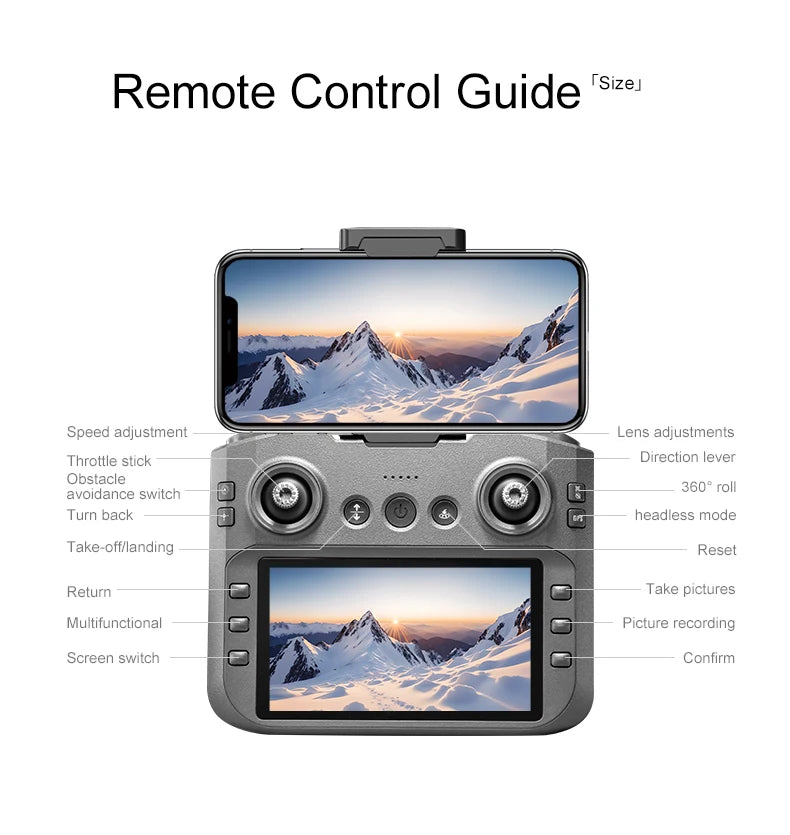 Véritable quadricoptère RC pliable A14 Pro Max GPS Brushless 8K avec trois caméras, détection d'obstacles et écran, pour une portée optimale.