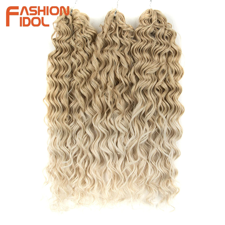 Extensions de cheveux bouclés FASHION IDOL, ondulations profondes, torsades, 50 cm, blond ombré, crochet synthétique.