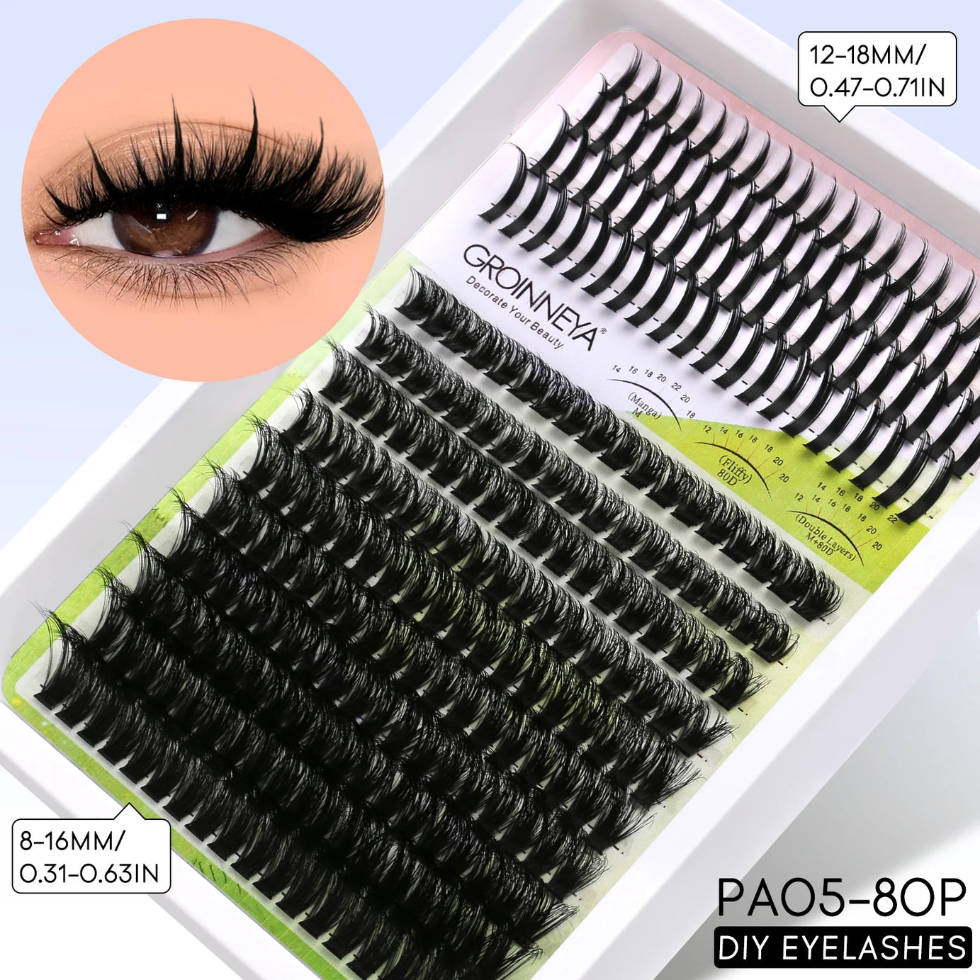GROINNEYA Lash Clusters Kit DIY Manga Cluster Lashes Set Spikes Lashes Cluster Extension Full Set Individual Eyelashes Makeup