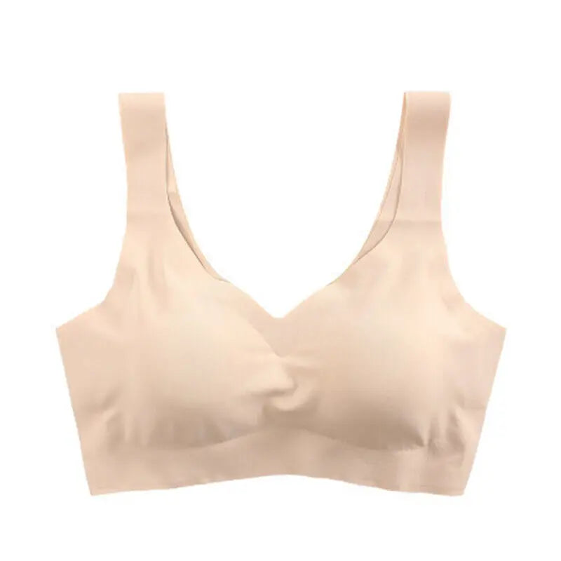 Soutien-gorge sans coutures en soie glacée pour femme (collection 2024), coussinets amovibles, effet push-up, brassière de yoga respirante, sans armatures.