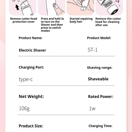 Rasoir électrique 2 en 1 pour femmes, épilation indolore, tondeuse corporelle rechargeable, épilateur pour aisselles et moustache