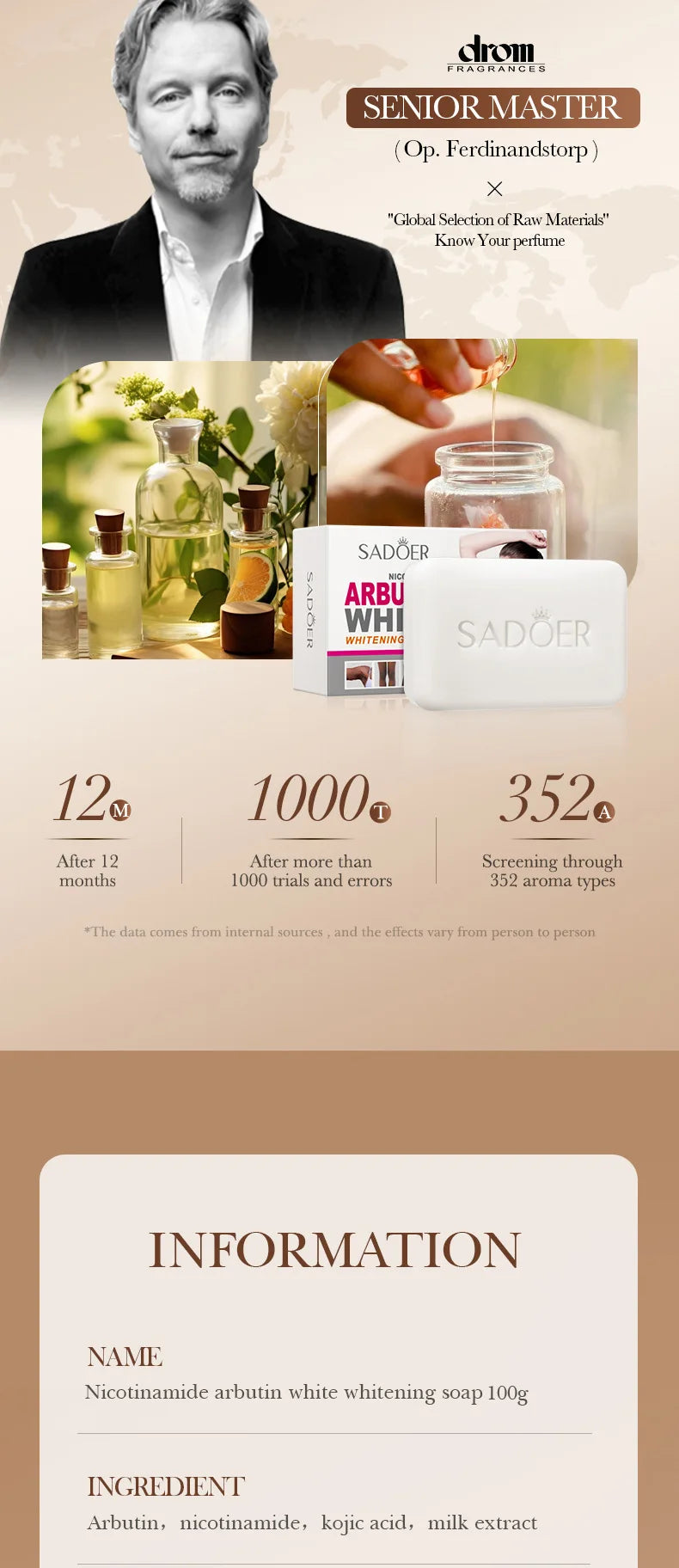 Savon visage moussant SADOER à la niacinamide et à l'arbutine, hydratant, éclaircissant et nettoyant en profondeur pour le corps et le visage. Savon artisanal.