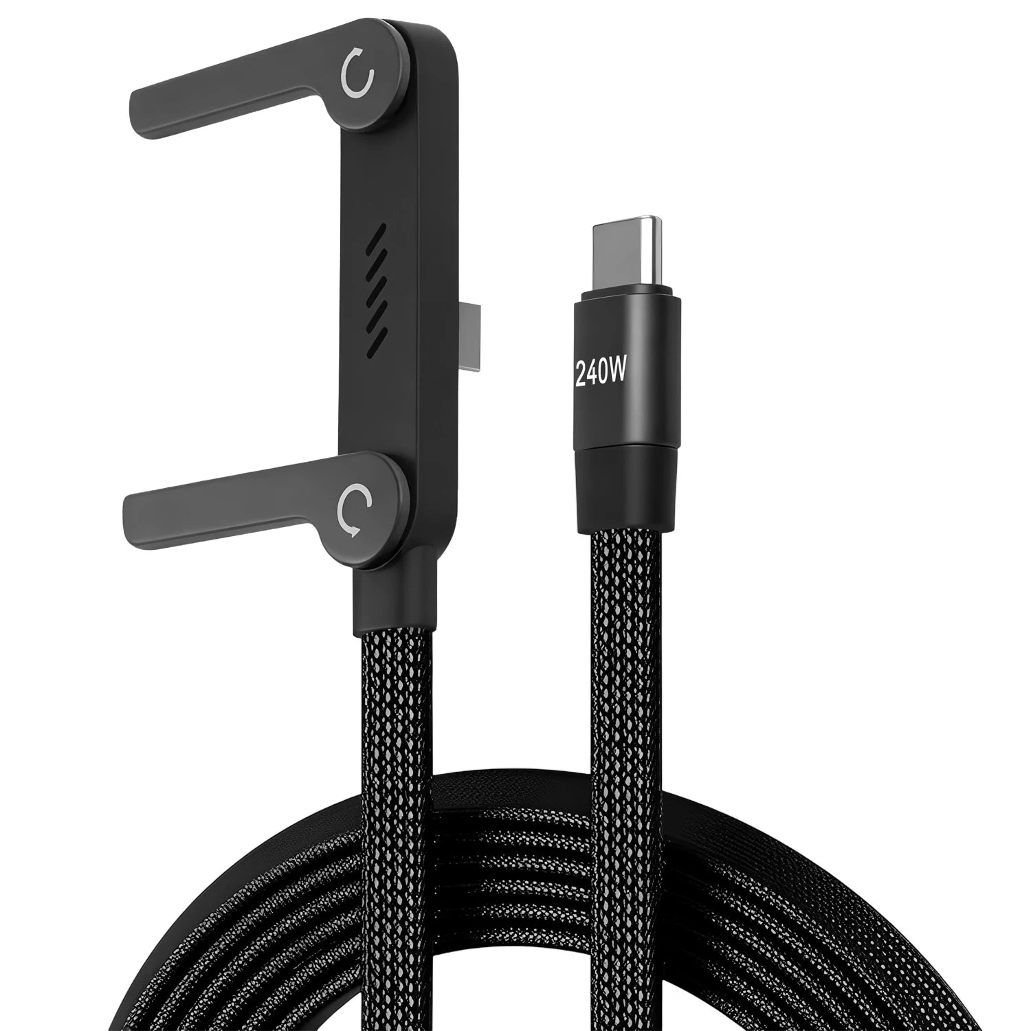Support de téléphone portable pliable avec câble USB-C 2-en-1, charge rapide 240 W et câble de données. Support de charge multifonction avec double câble PD.