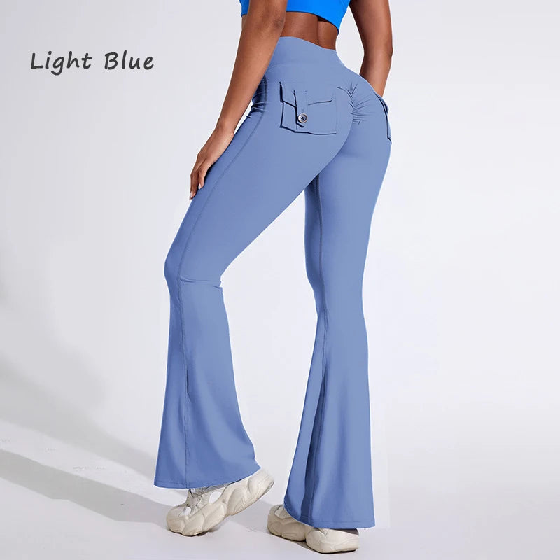 Pantalon de yoga taille haute à poches pour femme DIAS FIT JOY, effet push-up, séchage rapide, idéal pour la course, le sport et la salle de gym.