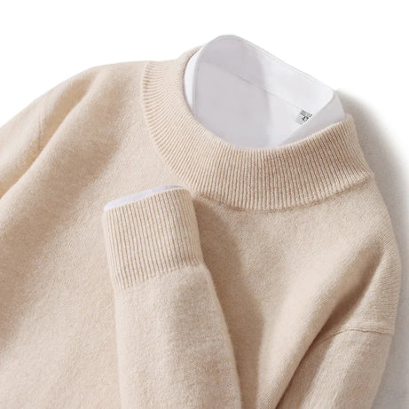 Pull 100 % laine mérinos pour femme, grande taille jusqu'à 5XL, col demi-lune, maille ample, manches longues, finitions cachemire.