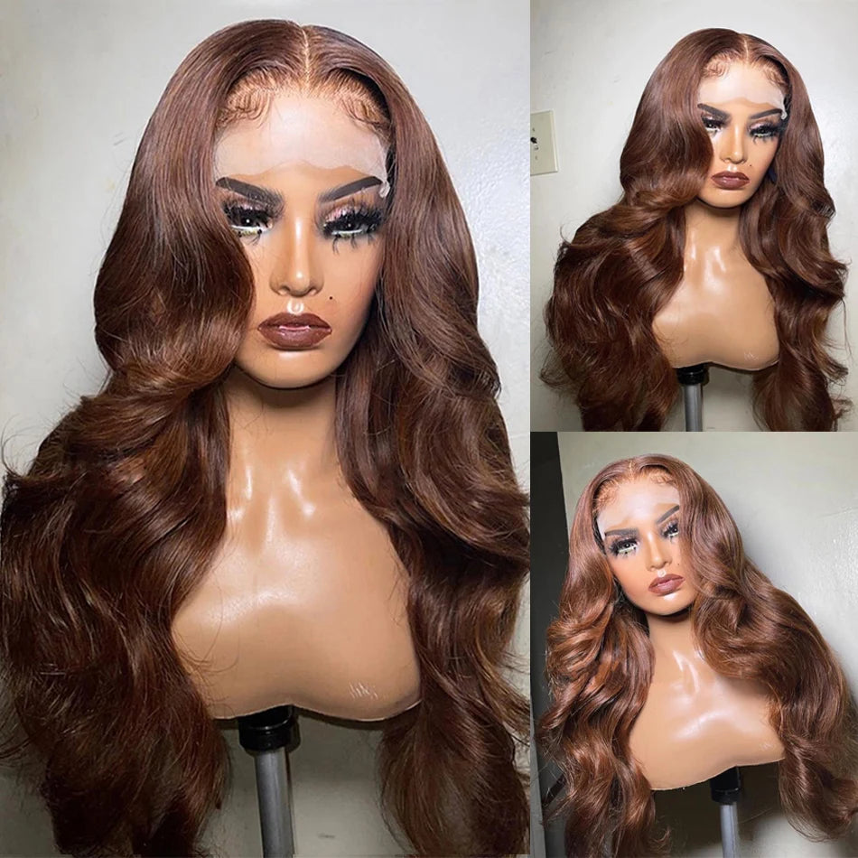 Perruque Lace Front HD Brun Chocolat 13x4 Ondulée, style brésilien, 13x6, pour femme, 100% cheveux humains Remy, pré-épilée