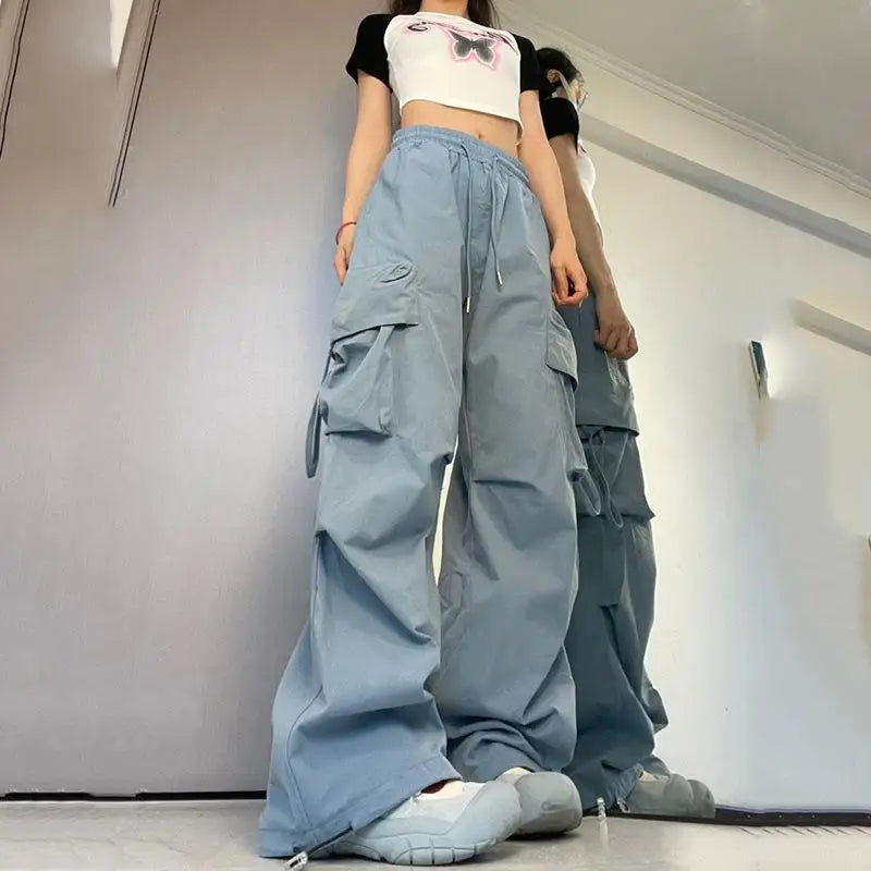 Pantalon cargo ample à jambes larges style vintage 2025, tendance Y2K, rétro hip-hop, idéal pour les trajets quotidiens et les joggings.