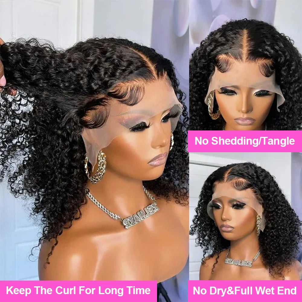 Perruques bouclées au carré, cheveux humains brésiliens, 13x4 Deep Water Wave, perruques frontales en dentelle 5x1 et 13x1 avec raie en T, pour femmes, pré-épilées à 200 %.