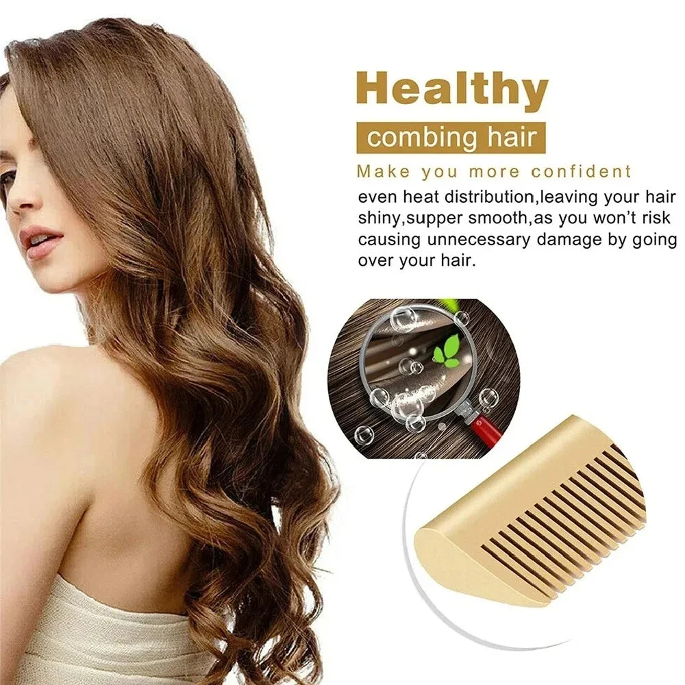 Peigne chauffant électrique rose, fer à lisser pour cheveux, barbe et perruques, utilisable sur cheveux secs ou mouillés.