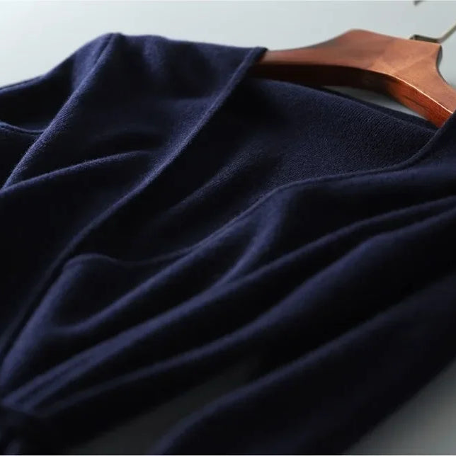 Pull d'automne-hiver pour femme, robe cache-cœur à col V, style coréen, jupe ample et élégante en maille