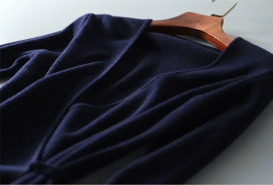 Pull d'automne-hiver pour femme, robe cache-cœur à col V, style coréen, jupe ample et élégante en maille