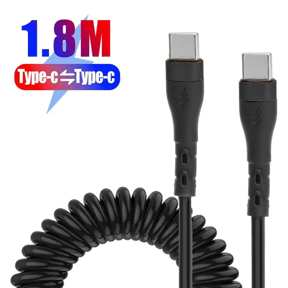 PD 120W Quick Charging Dual Type C Spring Cables For IPhone 15 Huawei Realme Type C To Type C Retractable Fast Charge Data Cord