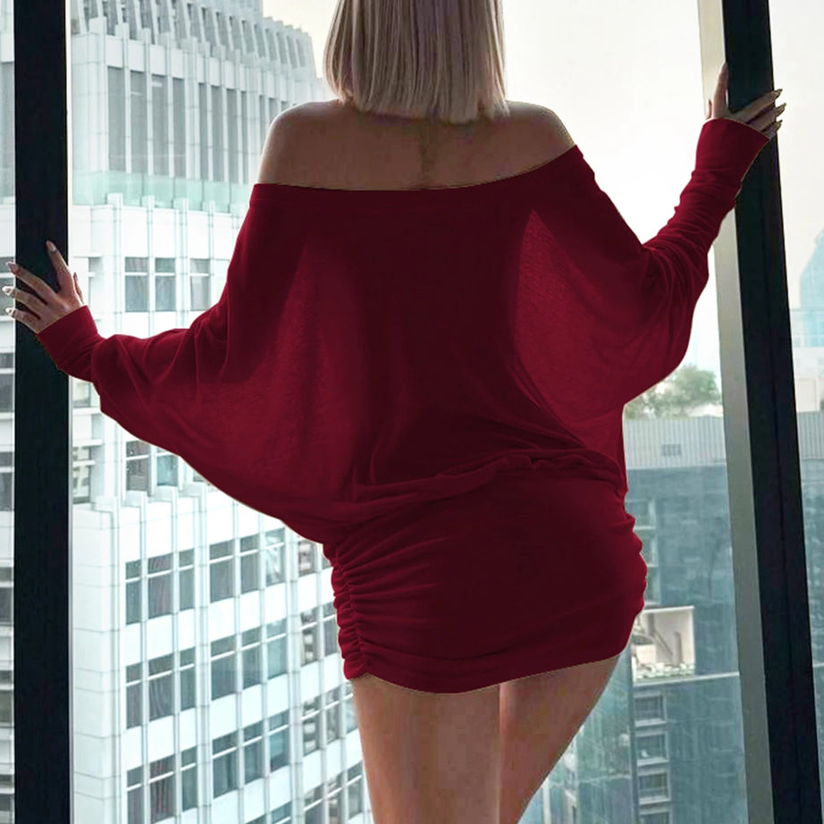 Robe mini Dulzura à épaules dénudées et manches longues, ornée de patchwork froncé, pour femme, tenue sexy, élégante et décontractée idéale pour les soirées et les clubs, printemps-été.