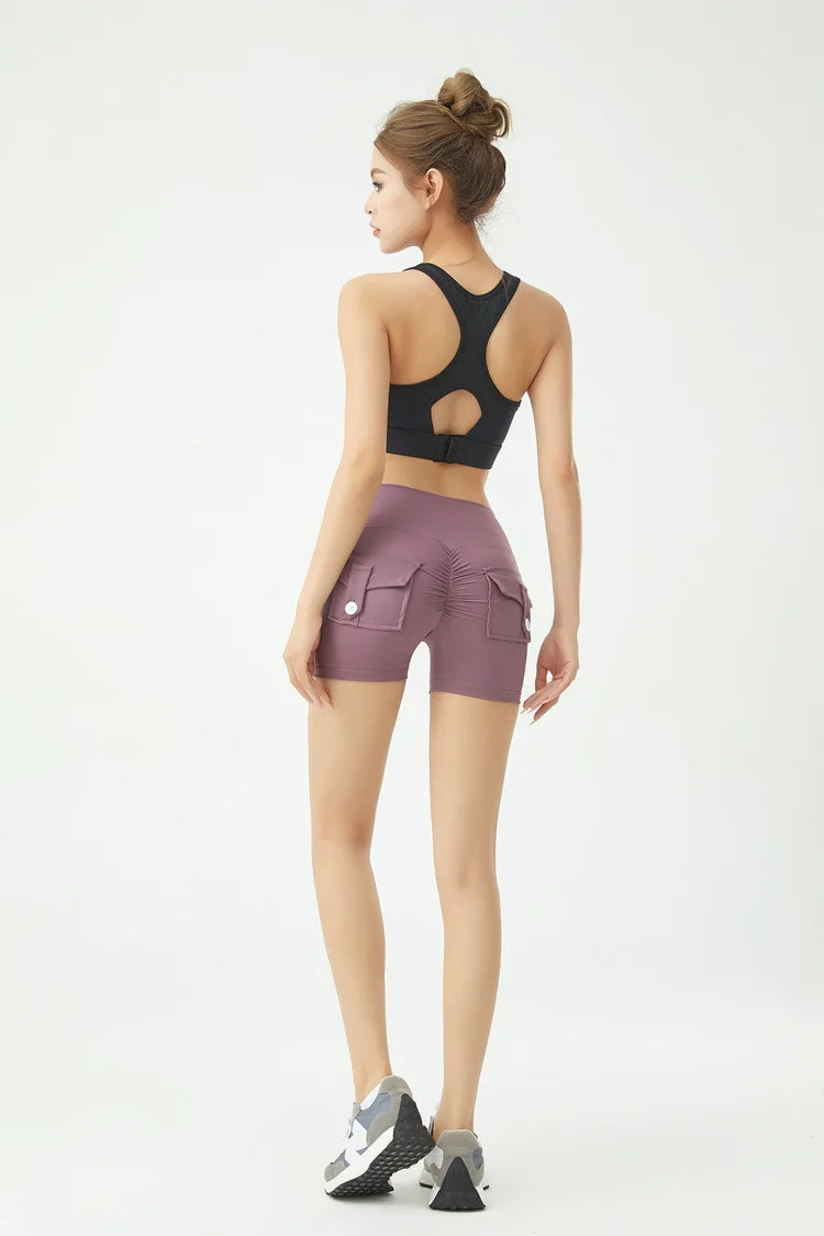 Short de fitness Peach Butt pour femme, pantalon cargo trois-quarts à séchage rapide avec poche, legging de yoga gainant pour l'été