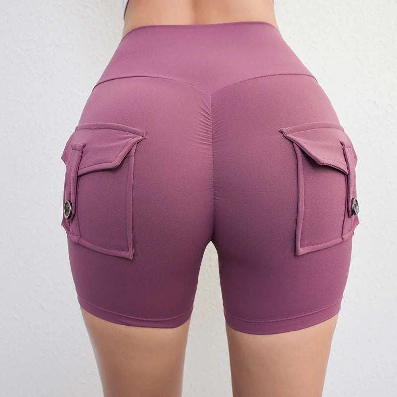 Short de fitness Peach Butt pour femme, pantalon cargo trois-quarts à séchage rapide avec poche, legging de yoga gainant pour l'été