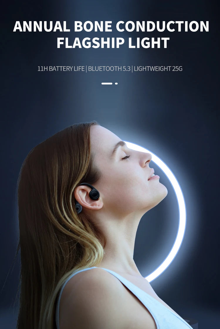 Écouteurs intra-auriculaires à conduction osseuse 2025, Bluetooth 5.3, sans fil, avec crochet d'oreille, étanches, pour le sport, la course et la conduite.