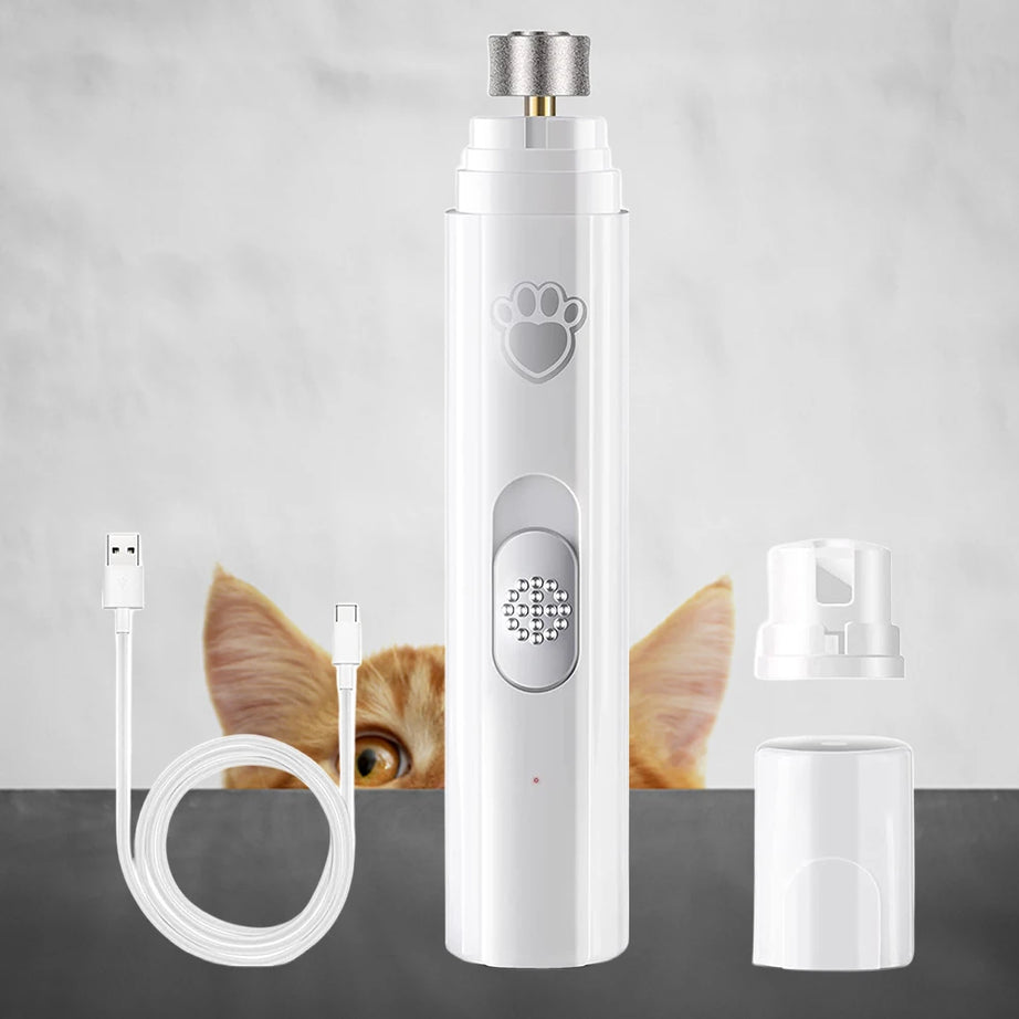 Lime à ongles électrique pour chiens, rechargeable par USB, avec lumière LED, 2 vitesses et roue de polissage.