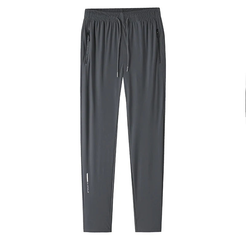 Pantalon en soie glacée de haute qualité pour homme, coupe slim décontractée, idéal pour l'été. Grande élasticité, séchage rapide, parfait pour la course et les activités de plein air.