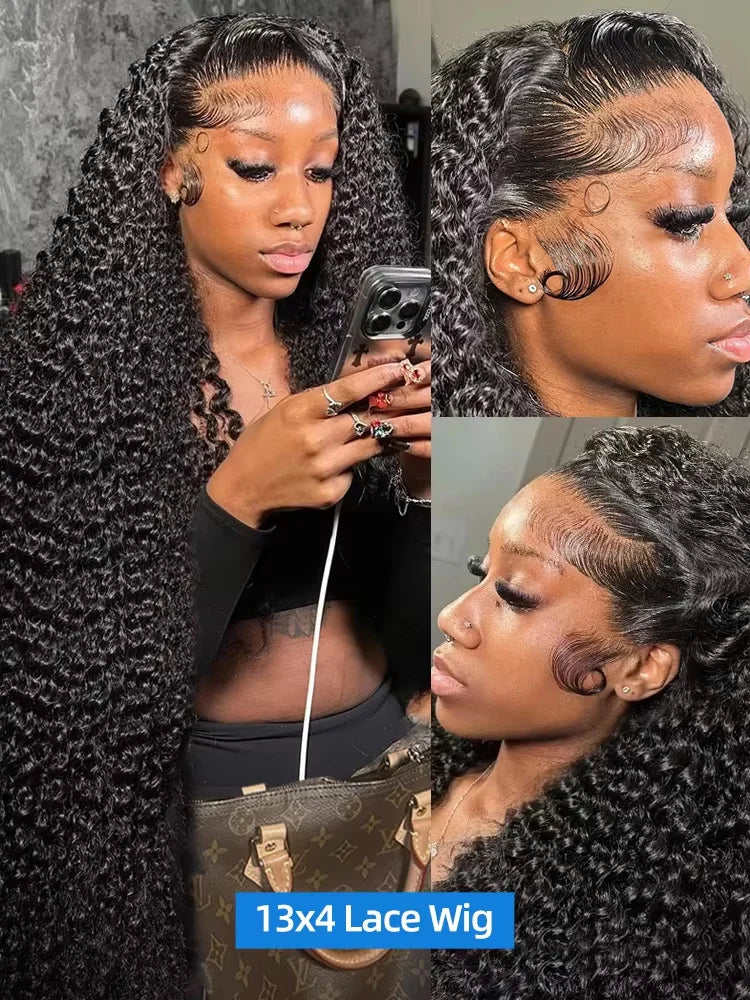 Perruque bouclée en cheveux humains de 30 à 40 pouces, ondulation profonde, perruque frontale en dentelle HD 13x6, perruque sans colle 4x4 et 5x5, cheveux humains prêts à porter, 360°