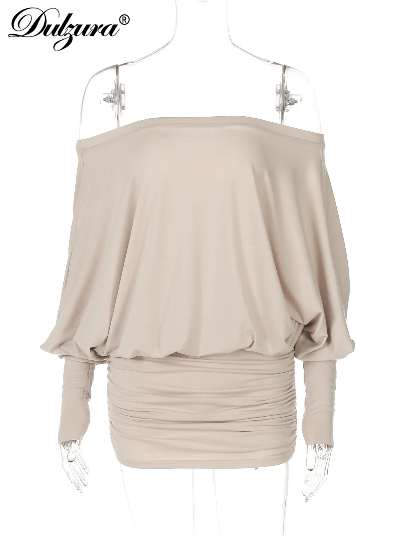 Robe mini Dulzura à épaules dénudées et manches longues, ornée de patchwork froncé, pour femme, tenue sexy, élégante et décontractée idéale pour les soirées et les clubs, printemps-été.