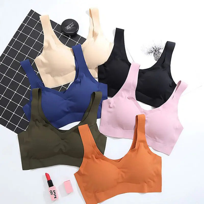 Soutien-gorge sans coutures en soie glacée pour femme (collection 2024), coussinets amovibles, effet push-up, brassière de yoga respirante, sans armatures.
