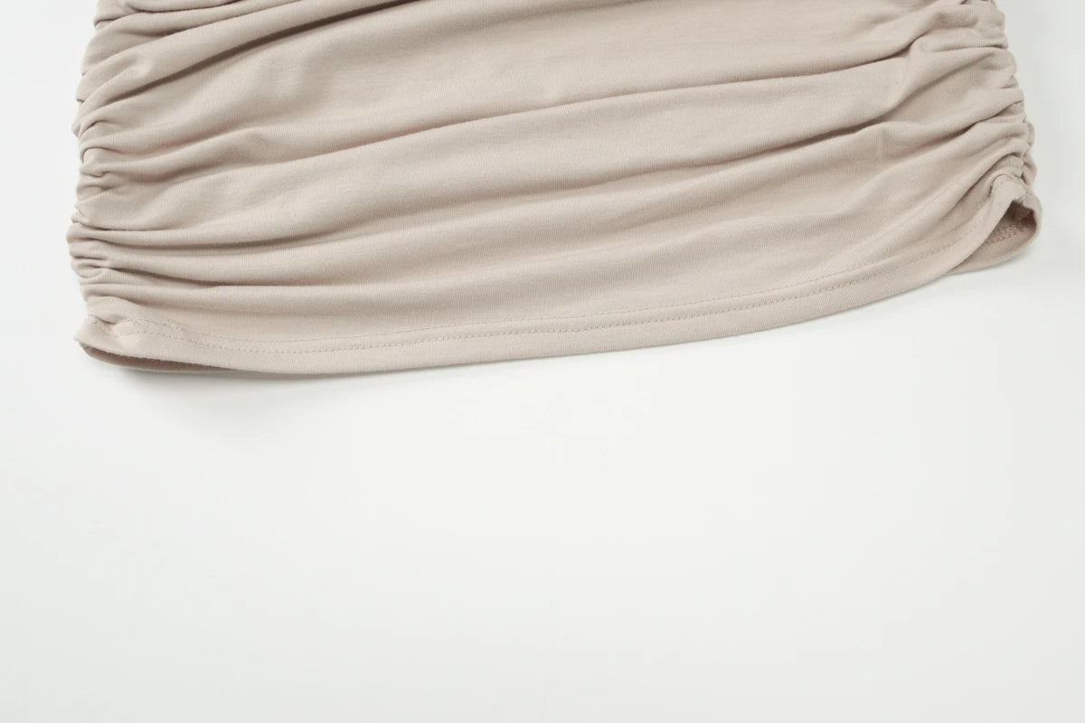 Robe mini Dulzura à épaules dénudées et manches longues, ornée de patchwork froncé, pour femme, tenue sexy, élégante et décontractée idéale pour les soirées et les clubs, printemps-été.
