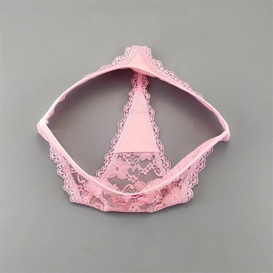 Lot de 3 culottes string sexy en dentelle transparente pour femme, sans coutures, style bikini, taille basse, tailles S à XXL