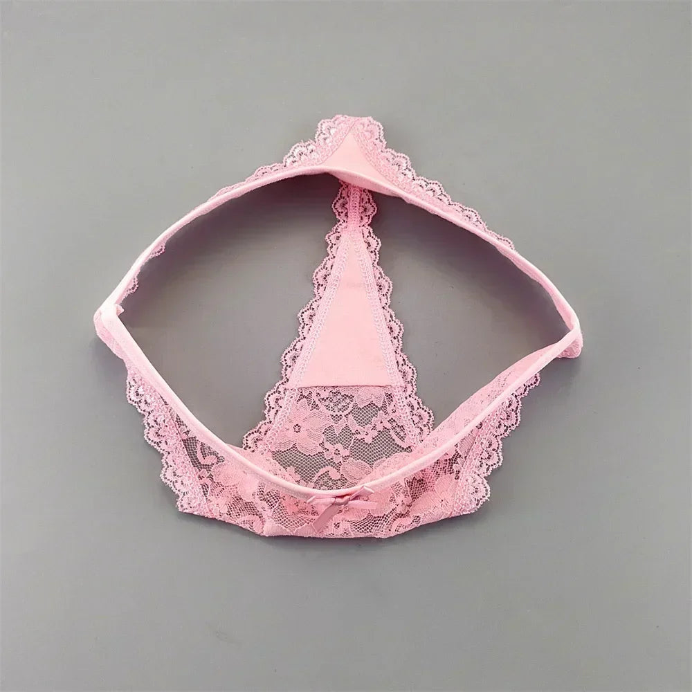 Lot de 3 culottes string sexy en dentelle transparente pour femme, sans coutures, style bikini, taille basse, tailles S à XXL