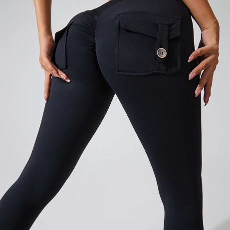 Pantalon de yoga en nylon DIAS FIT JOY, avec poches arrière, effet push-up, respirant et sans coutures apparentes.