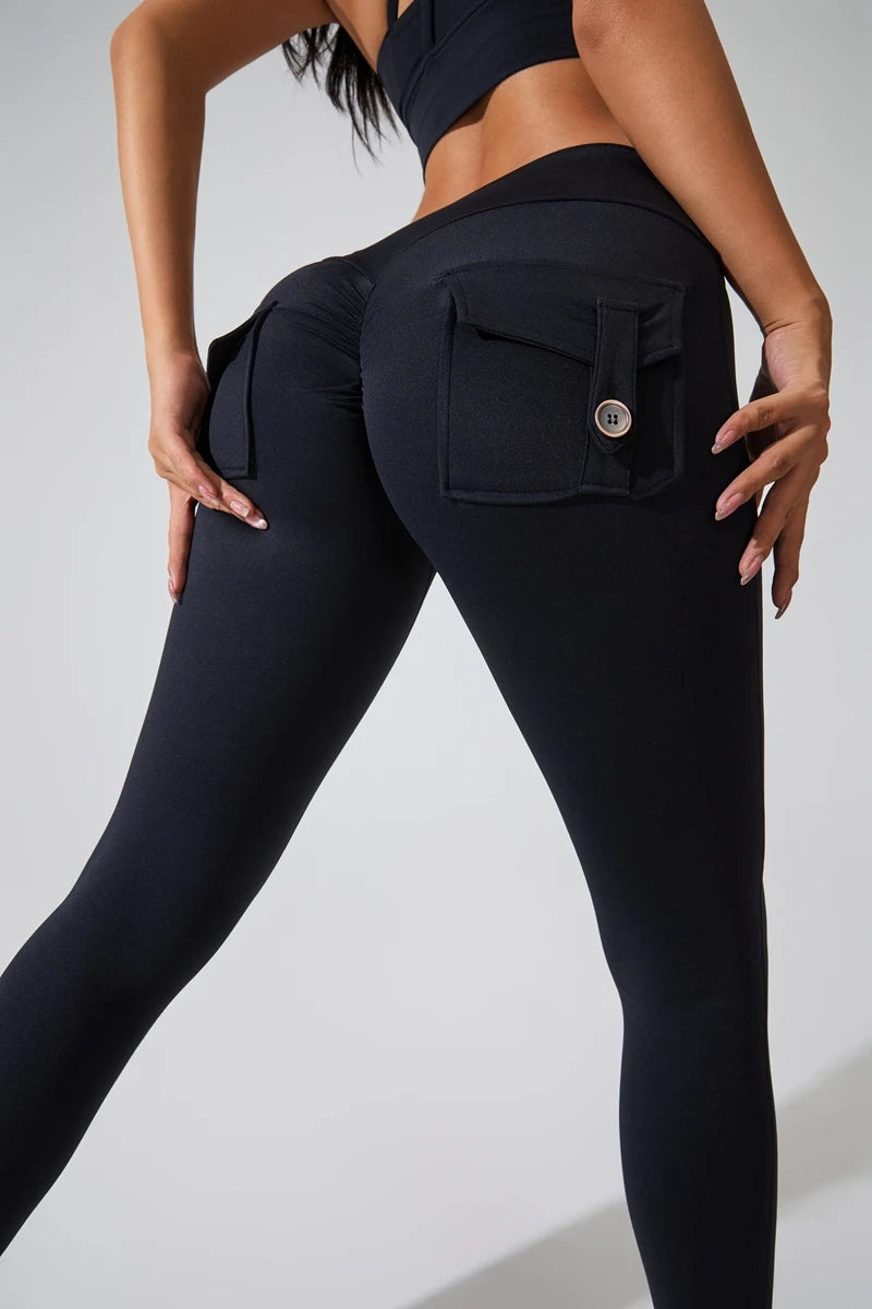 Pantalon de yoga en nylon DIAS FIT JOY, avec poches arrière, effet push-up, respirant et sans coutures apparentes.