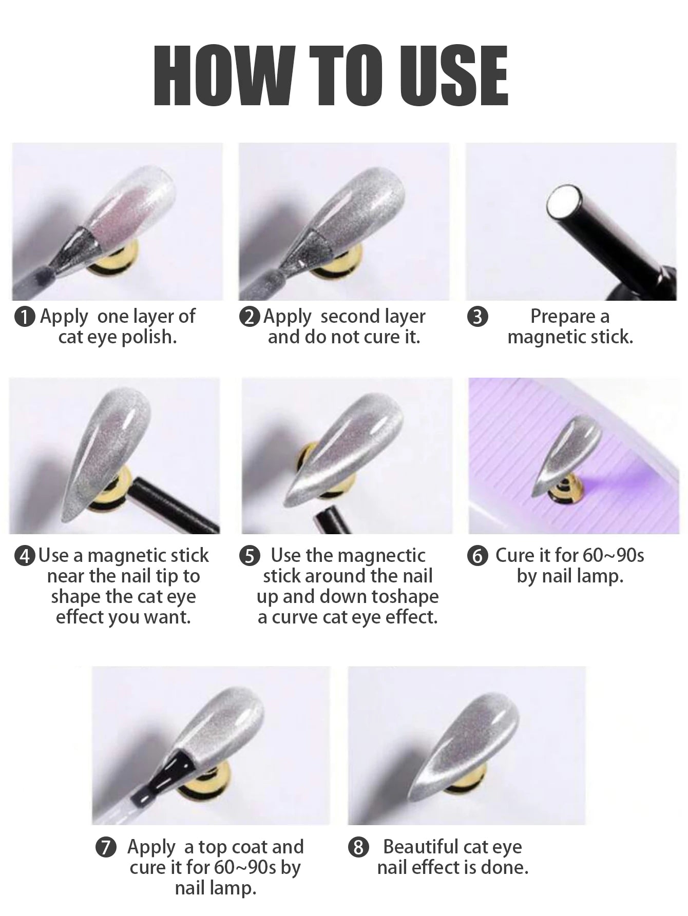 Vernis à ongles gel blanc effet œil de chat TC Flow Light (1 à 9 pièces) - Ultra brillant, semi-permanent, UV, effet miroir, aimant pour ongles