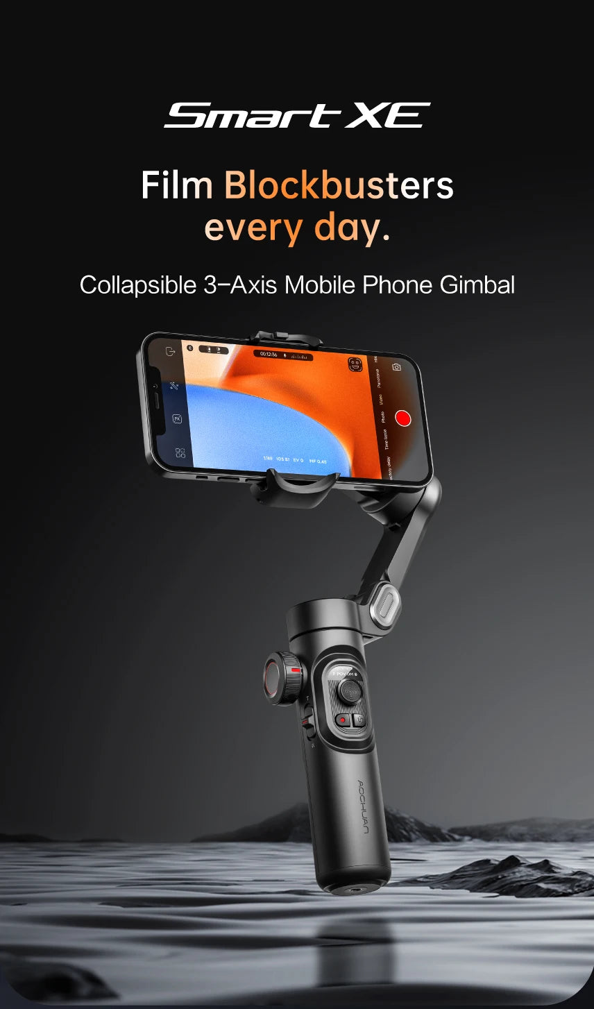 Stabilisateur à cardan 3 axes pour smartphone, pliable, portable, pour l'enregistrement vidéo, les vlogs et les appareils Android. Stabilisateur anti-tremblement PTZ pour iPhone et Android.