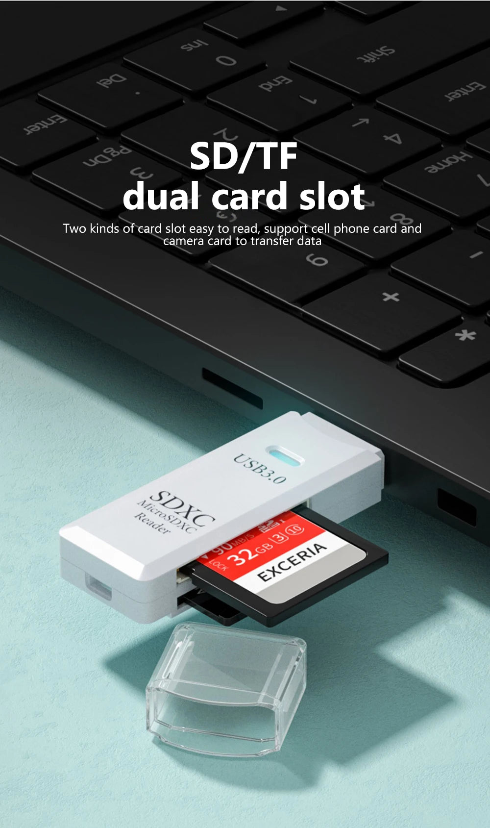 Lecteur de cartes USB 3.0 2 en 1, lecteur de cartes micro TF/SD, adaptateur USB, lecteur de cartes haute vitesse pour cartes mémoire TF, accessoires pour PC et ordinateur portable