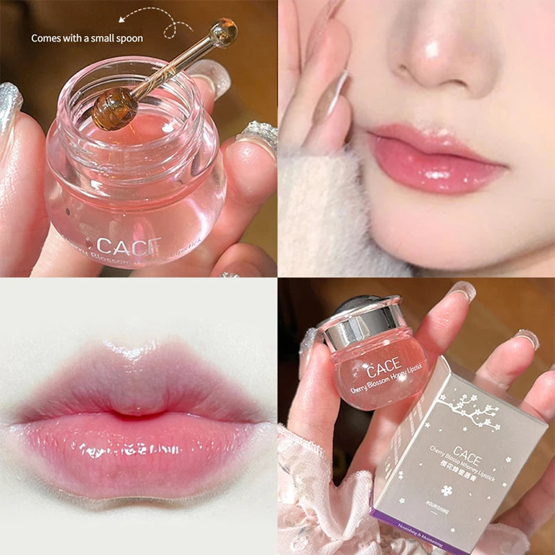 Baume à lèvres CACE au miel et aux fleurs de cerisier — Hydratation intense et repulpante, fini brillant riche en eau, non collant,